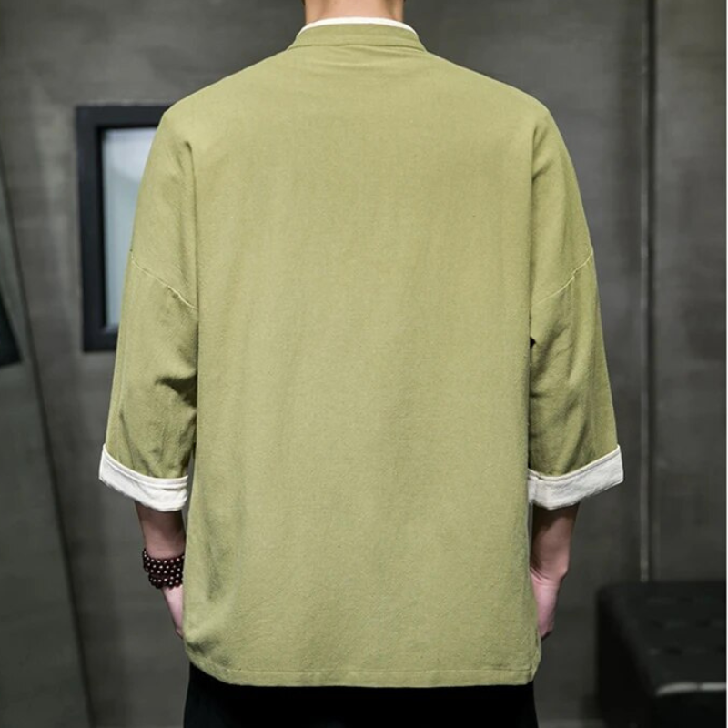 Herr Overshirt Japansk Stil Bomulls- och Linneblandning 1