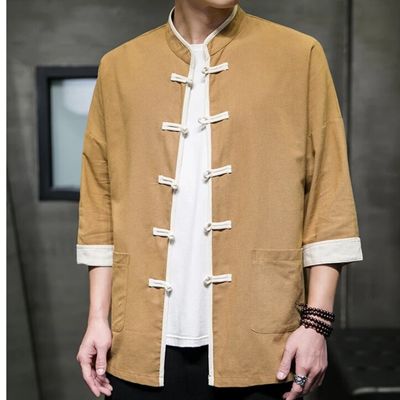 Herr Overshirt Japansk Stil Bomulls- och Linneblandning 2