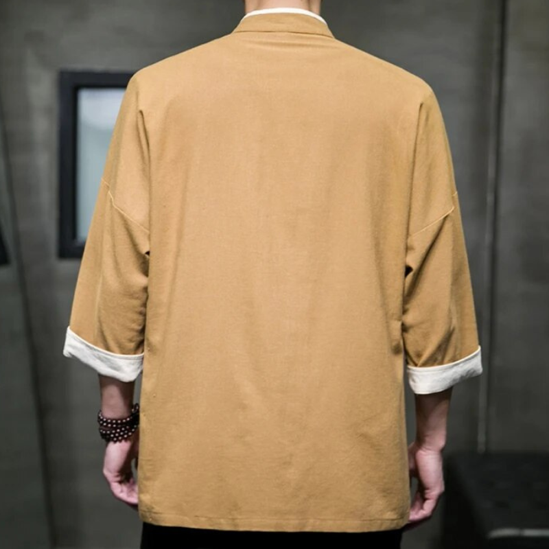 Herr Overshirt Japansk Stil Bomulls- och Linneblandning 3