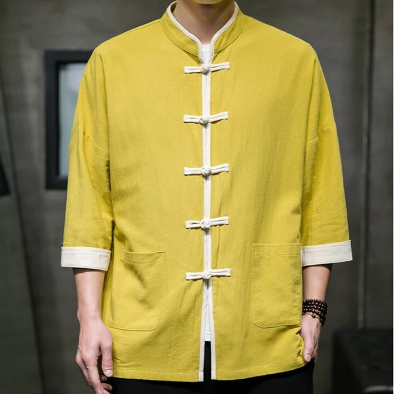 Herr Overshirt Japansk Stil Bomulls- och Linneblandning 4
