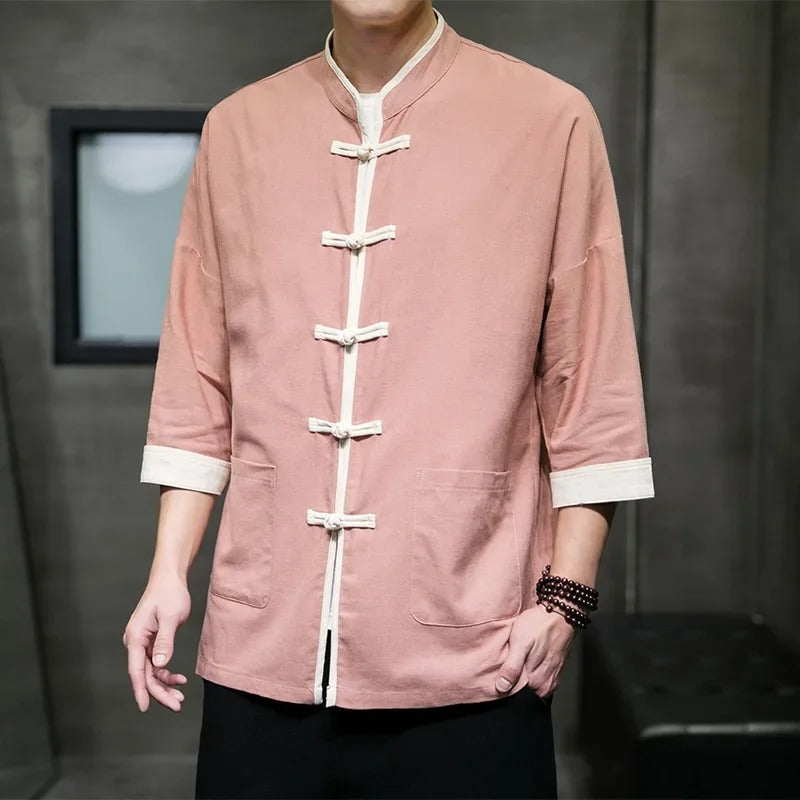 Herr Overshirt Japansk Stil Bomulls- och Linneblandning 6