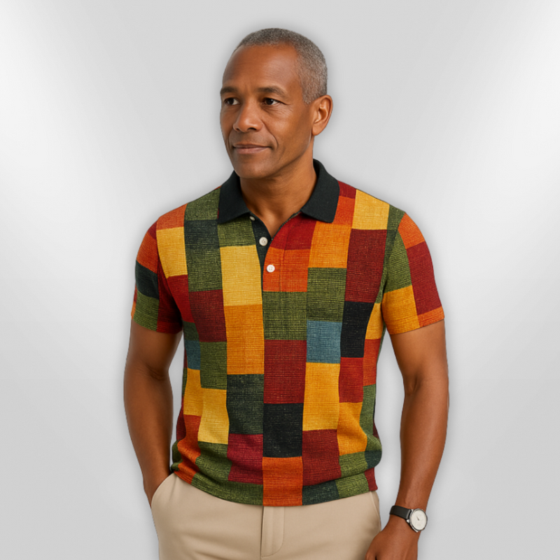 Herr Polo T-shirt Rutig Bomullsblandning 1