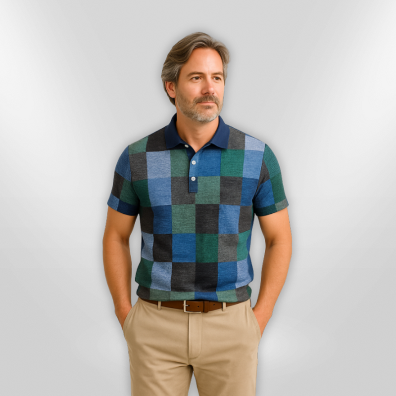 Herr Polo T-shirt Rutig Bomullsblandning 5