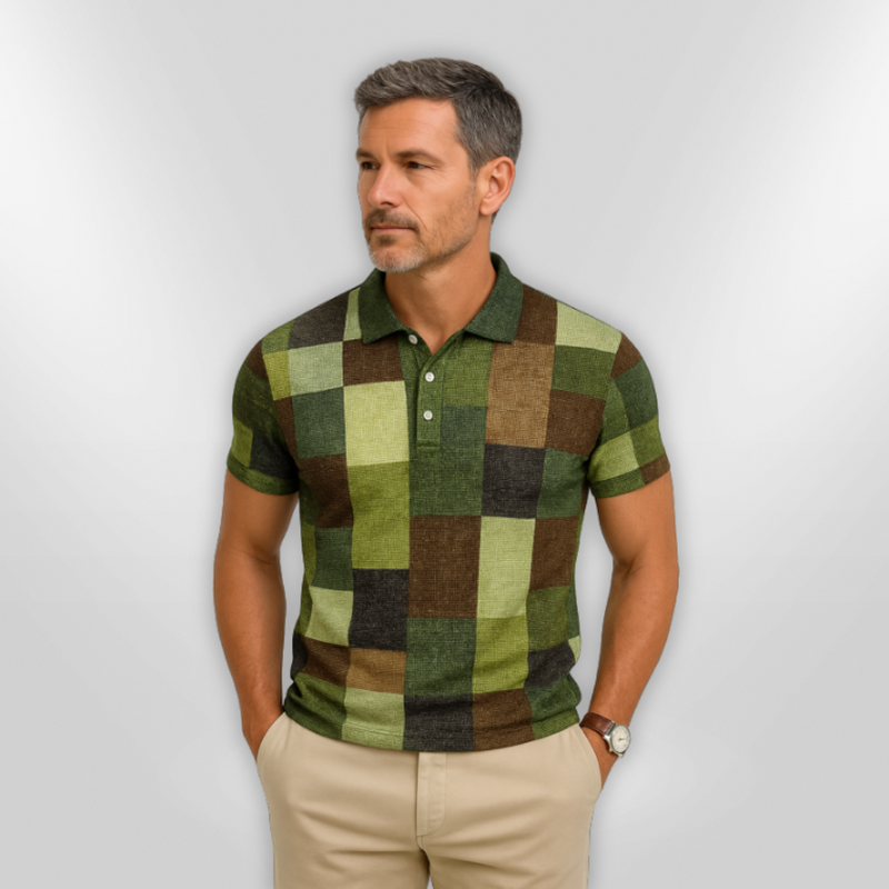 Herr Polo T-shirt Rutig Bomullsblandning 7