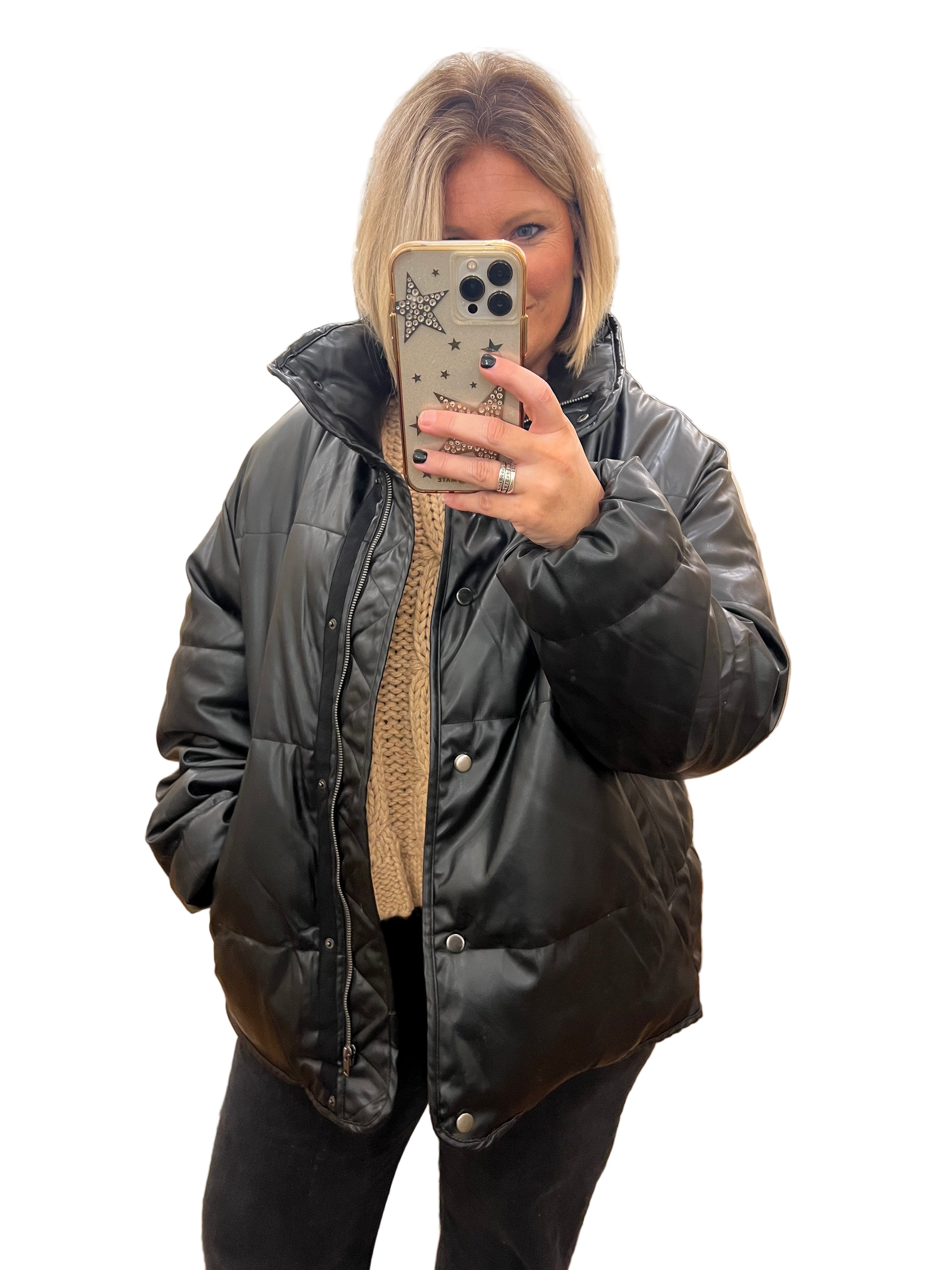 Herr Pufferjacka Läder Modern Värmande Foder 0