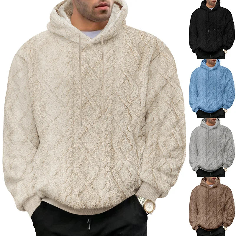 Herr Pullovertröja med Huva Jacquard Velour 0