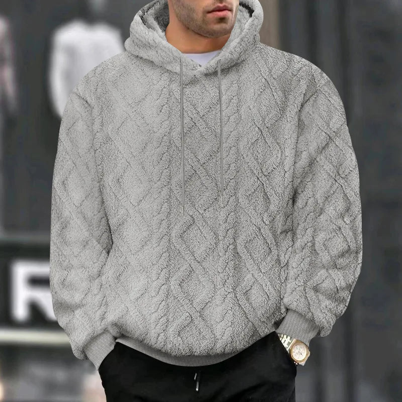 Herr Pullovertröja med Huva Jacquard Velour 8
