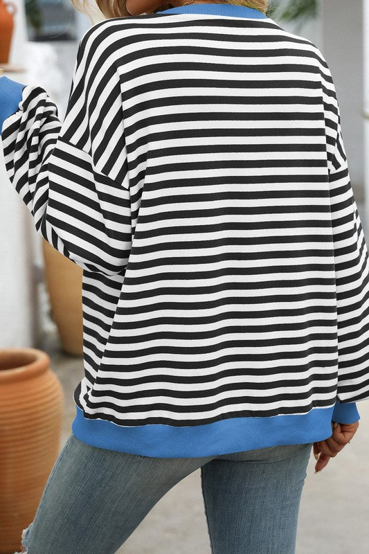 Herr Sweatshirt Rund Halsringning Randig Tryck 1