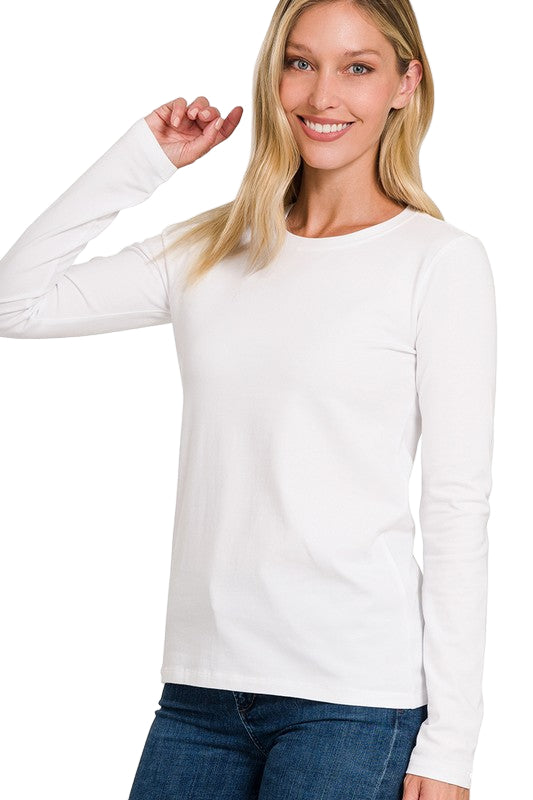 Herr T-shirt Crew Neck Långärmad Vit 0