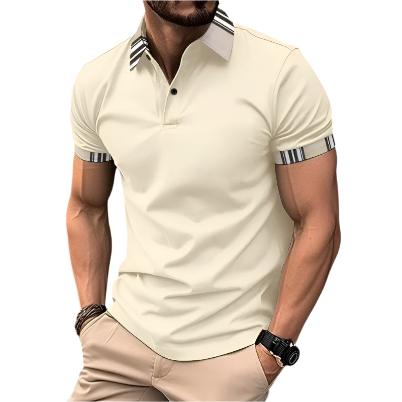 Herr T-shirt med Krage och Randig Design 0