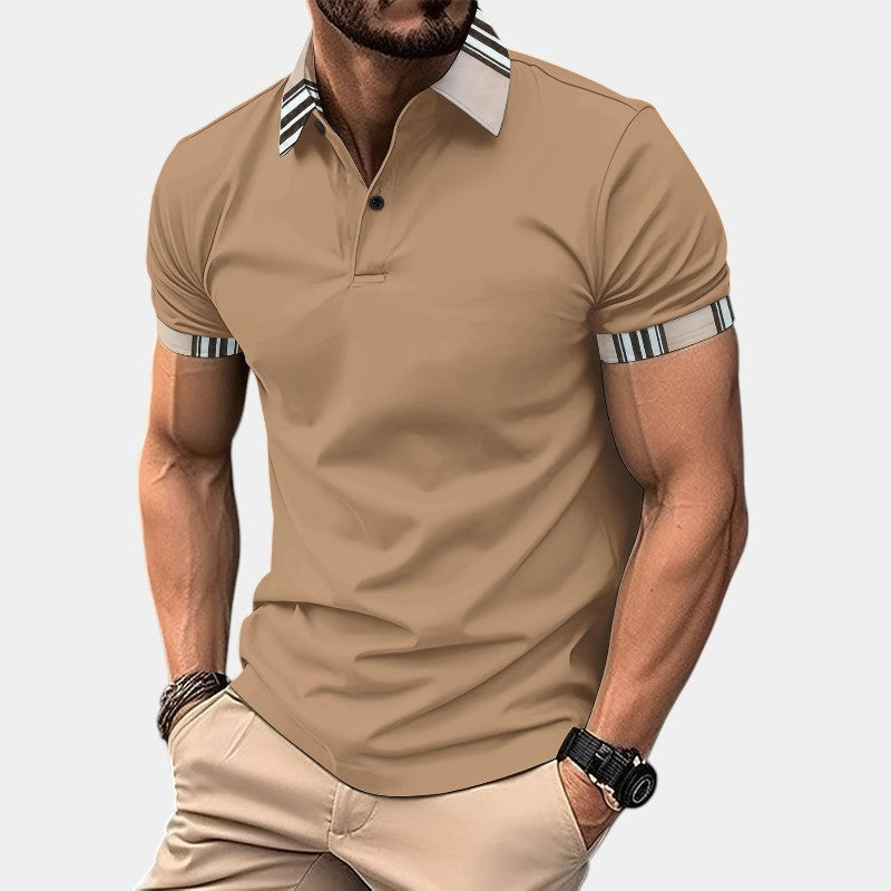 Herr T-shirt med Krage och Randig Design 2