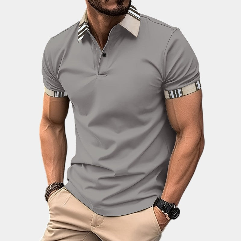 Herr T-shirt med Krage och Randig Design 3