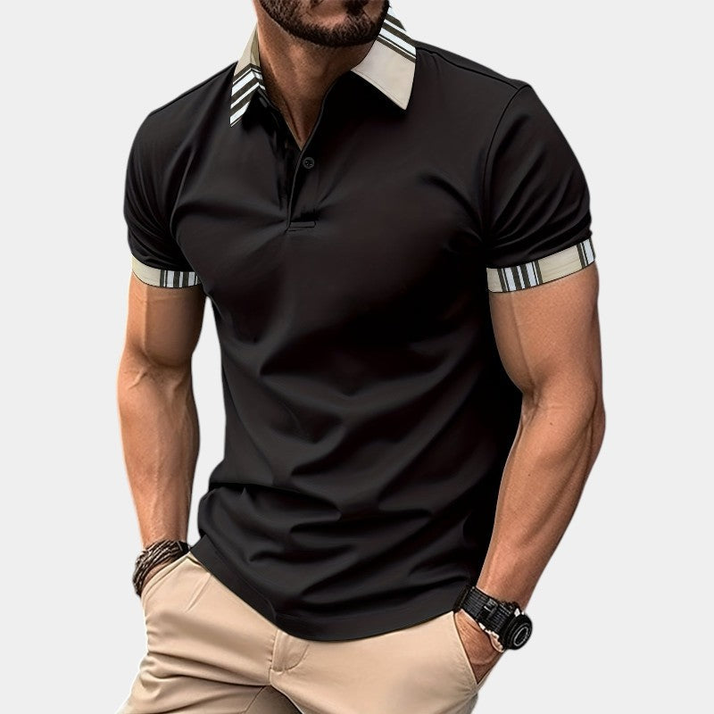Herr T-shirt med Krage och Randig Design 4