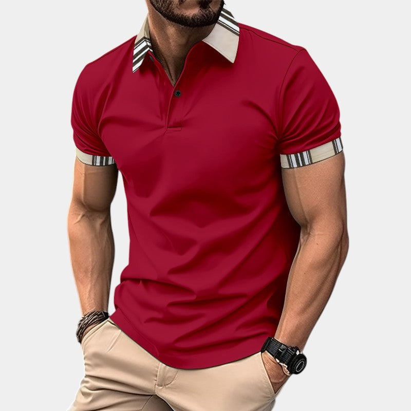 Herr T-shirt med Krage och Randig Design 5