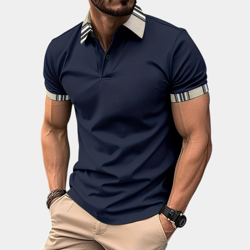 Herr T-shirt med Krage och Randig Design 6