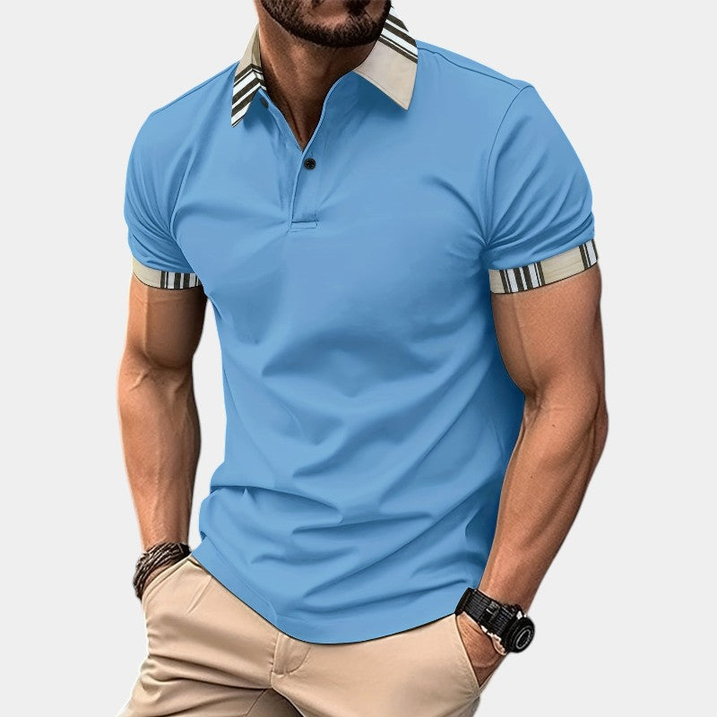 Herr T-shirt med Krage och Randig Design 7
