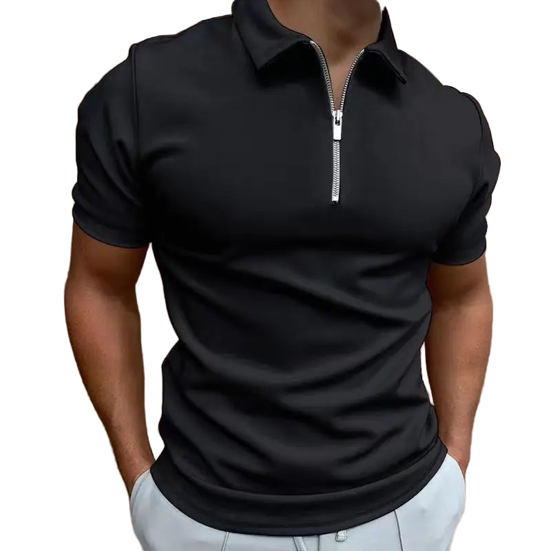 Herr T Shirt Halv Dragkedja Kort Ärmar Träningströja Casual 0