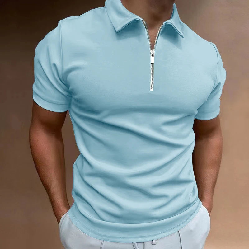 Herr T Shirt Halv Dragkedja Kort Ärmar Träningströja Casual 1