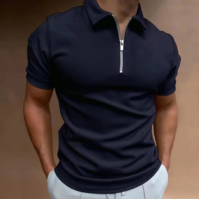 Herr T Shirt Halv Dragkedja Kort Ärmar Träningströja Casual 2