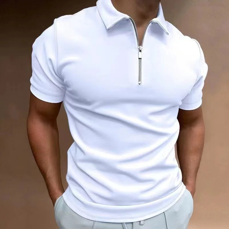Herr T Shirt Halv Dragkedja Kort Ärmar Träningströja Casual 3