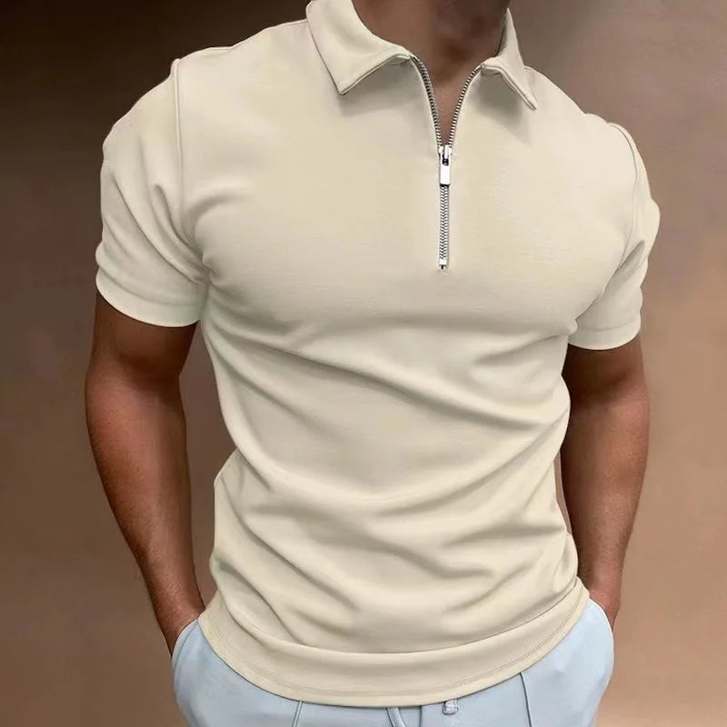 Herr T Shirt Halv Dragkedja Kort Ärmar Träningströja Casual 4