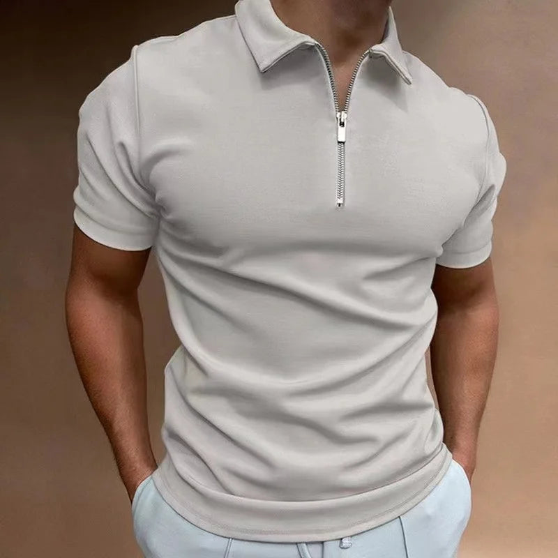 Herr T Shirt Halv Dragkedja Kort Ärmar Träningströja Casual 5