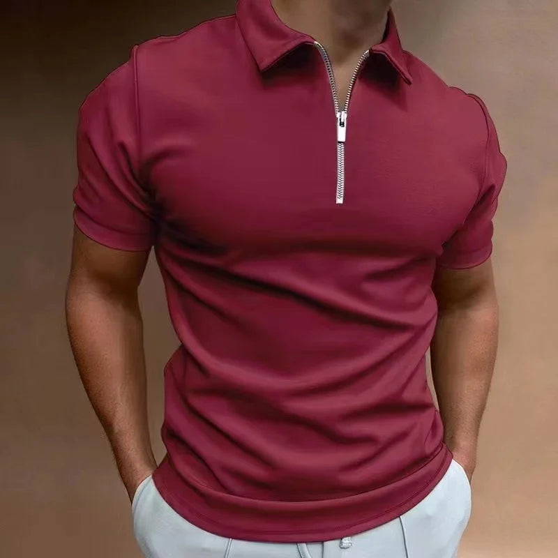 Herr T Shirt Halv Dragkedja Kort Ärmar Träningströja Casual 6