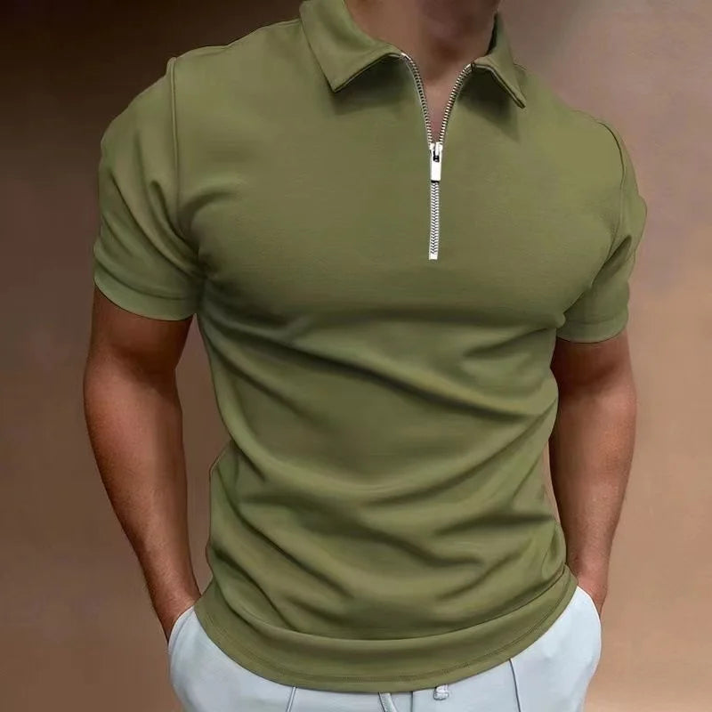 Herr T Shirt Halv Dragkedja Kort Ärmar Träningströja Casual 7
