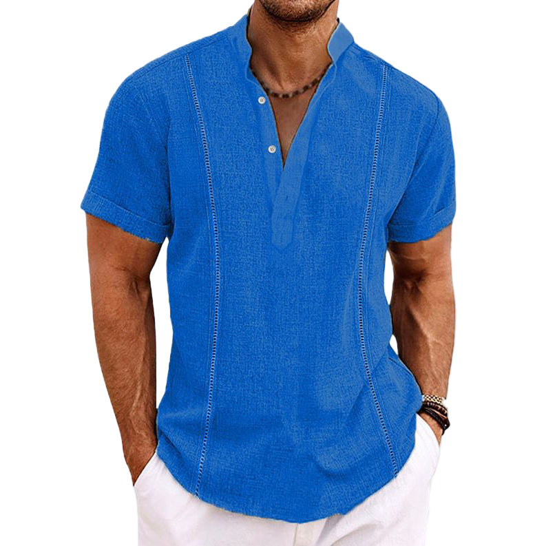 Herr T Shirt Kortärmad Henley Klassisk Design Blandet Tyg 0