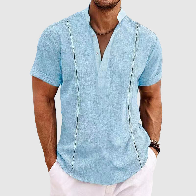 Herr T Shirt Kortärmad Henley Klassisk Design Blandet Tyg 2