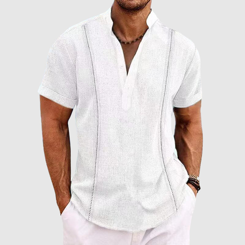 Herr T Shirt Kortärmad Henley Klassisk Design Blandet Tyg 3