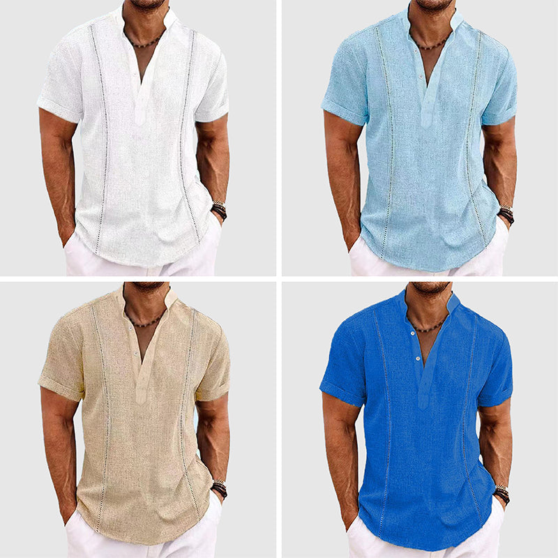 Herr T Shirt Kortärmad Henley Klassisk Design Blandet Tyg 4