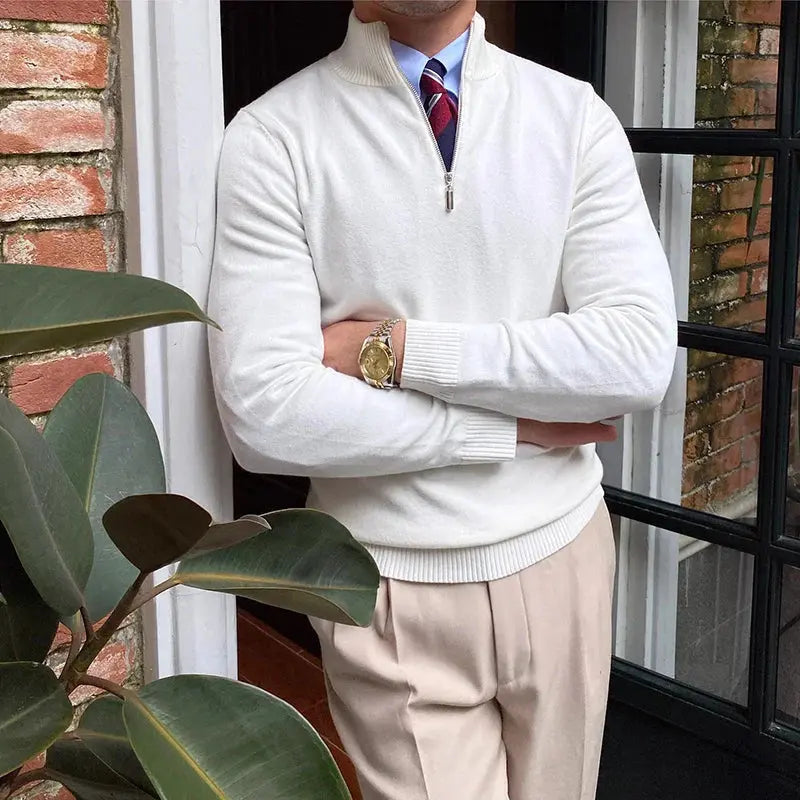 Herr Tröja Halv Dragkedja Mjuk Bomull Modern Passform 2