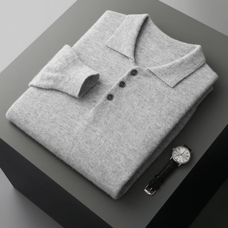 Herr Tröja Knappad Pullover i 100% Merinoull 10