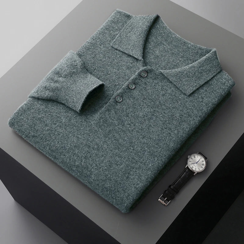 Herr Tröja Knappad Pullover i 100% Merinoull 12