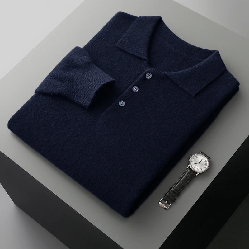 Herr Tröja Knappad Pullover i 100% Merinoull 7