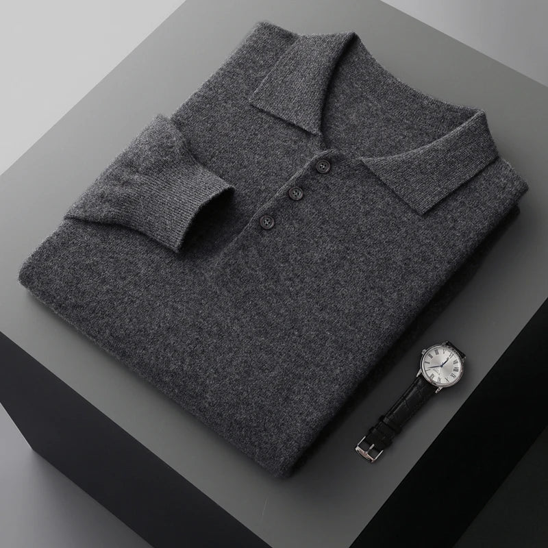 Herr Tröja Knappad Pullover i 100% Merinoull 9
