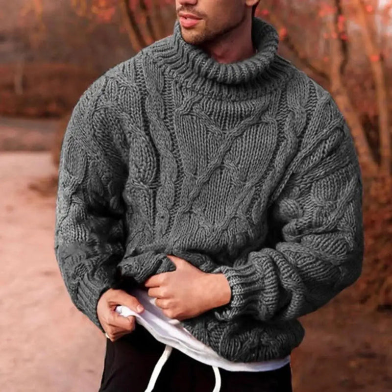 Herr Tröja Stickad Flätad Turtleneck 2