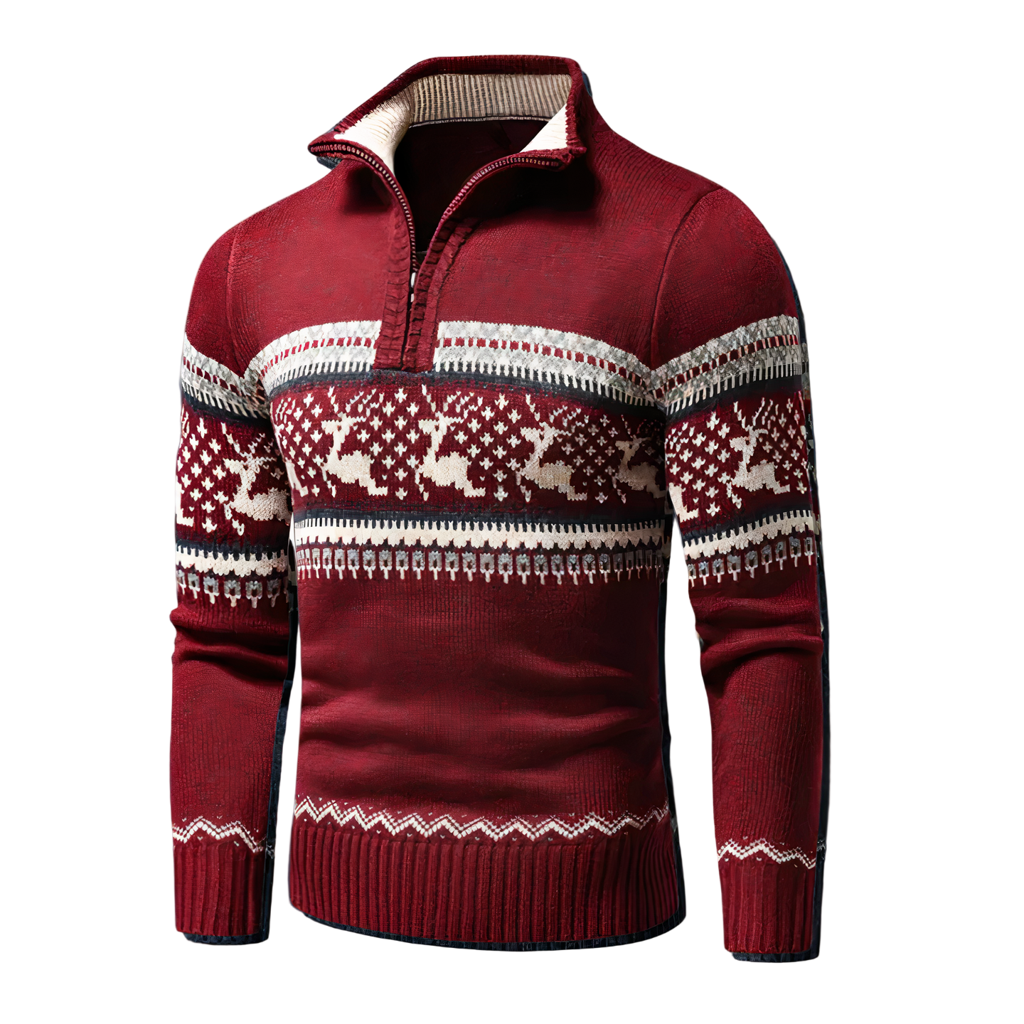 Herr Tröja Stickad med Halv Dragkedja och Uppstående Krage 0