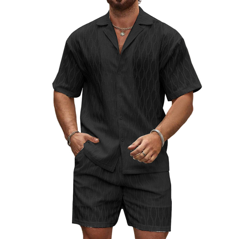 Herr Tvådelat Set Kortärmad Skjorta Shorts Bomull 3