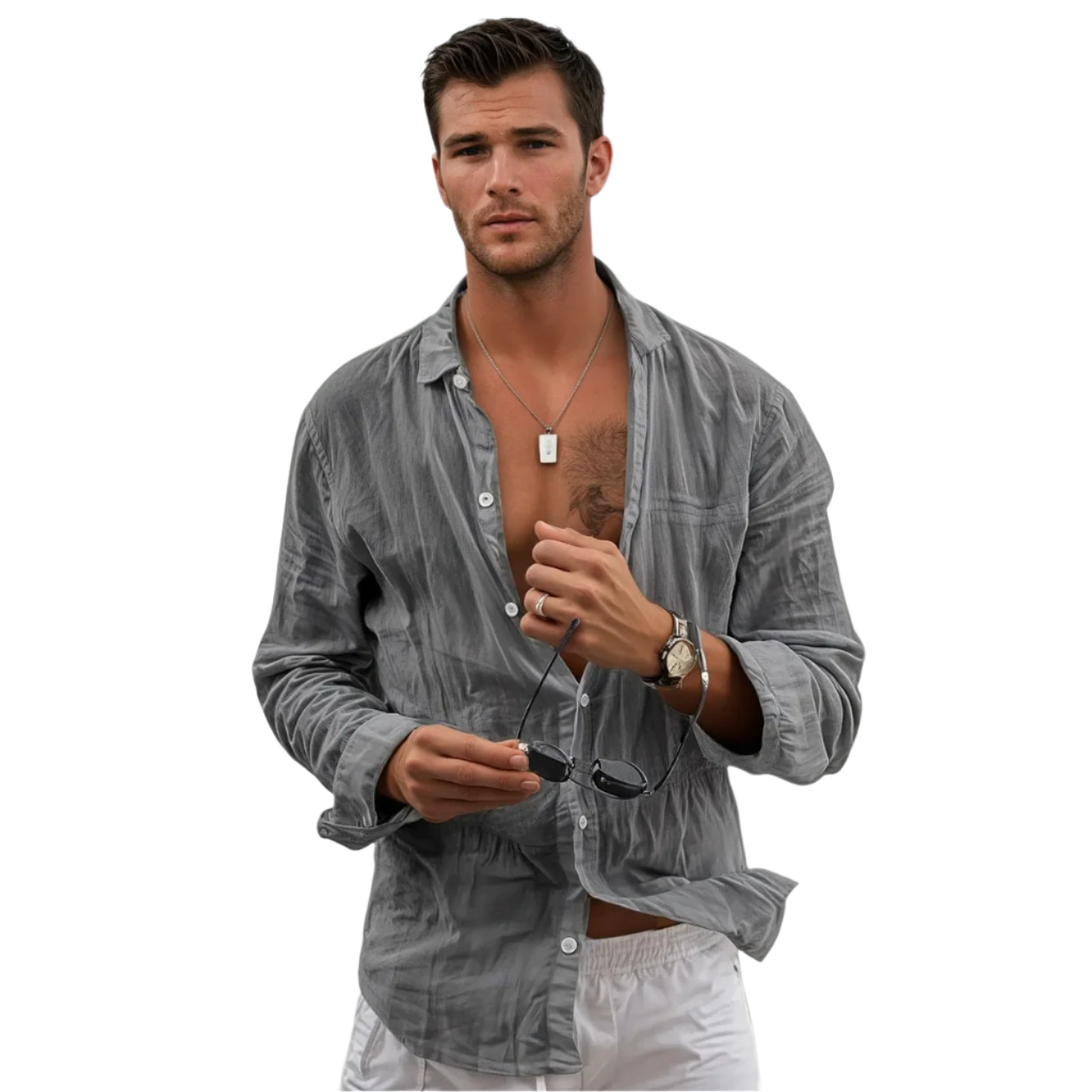 Herrar Långärmad Skjorta Klassisk Bomull-Lin 0