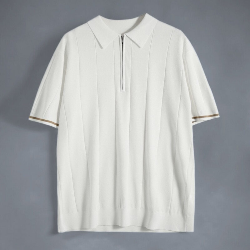 Herrar Polo T-shirt Kort Dragkedja Bomull Slim Fit 5