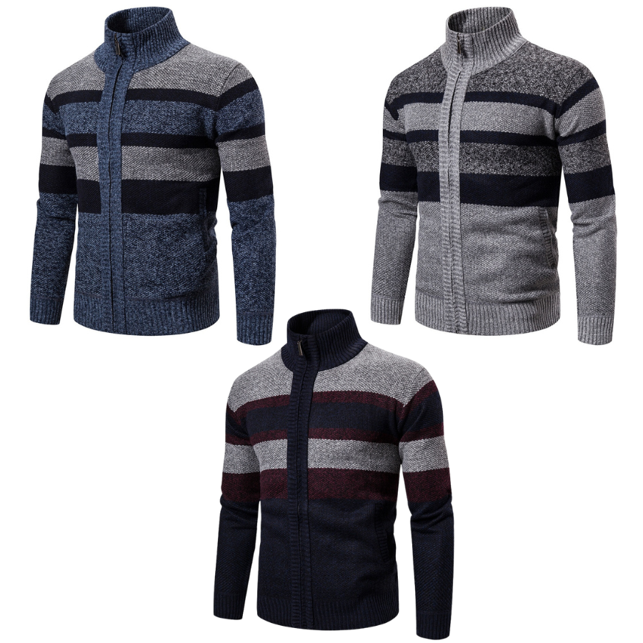 Herrar Striped Slim Fit Stickad Cardigan 8