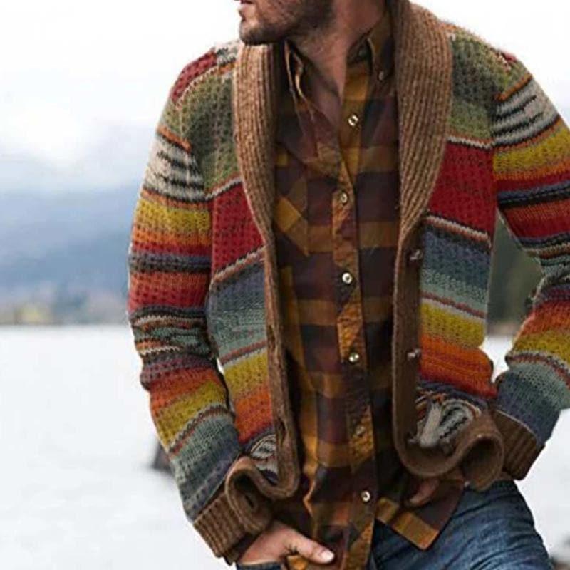 Herrarnas Cardigan i Bomull Multifärgad Randig Design 1