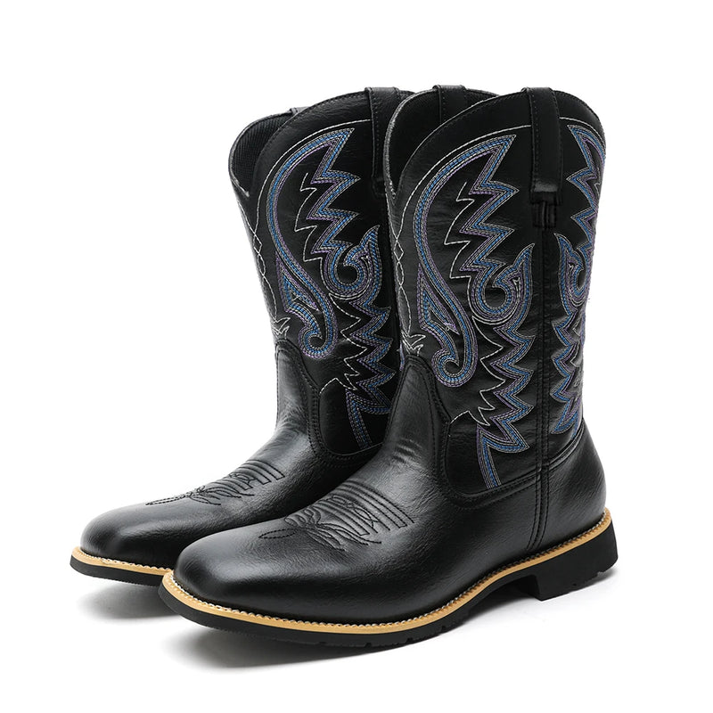 Herrarnas Cowboyboots Broderat Mönster Hög Skaft Läder 6