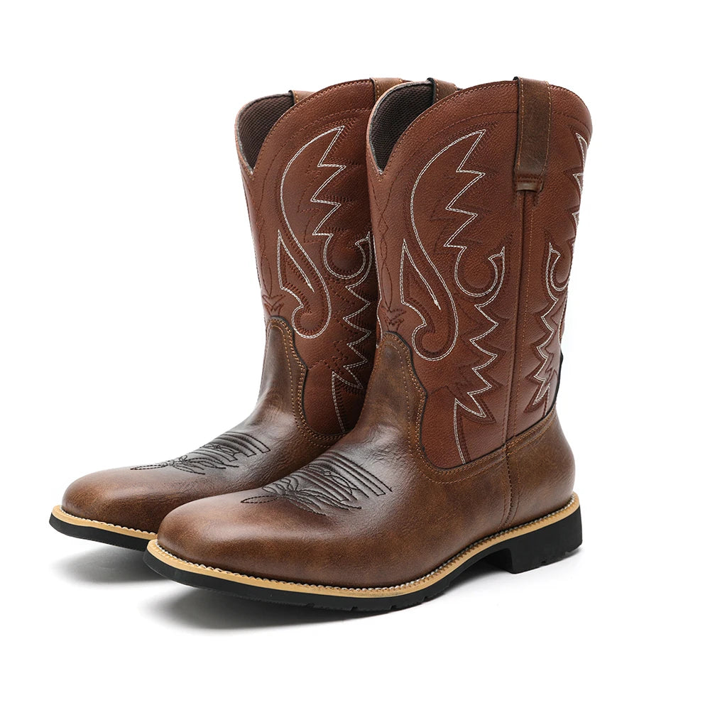 Herrarnas Cowboyboots Broderat Mönster Hög Skaft Läder 7