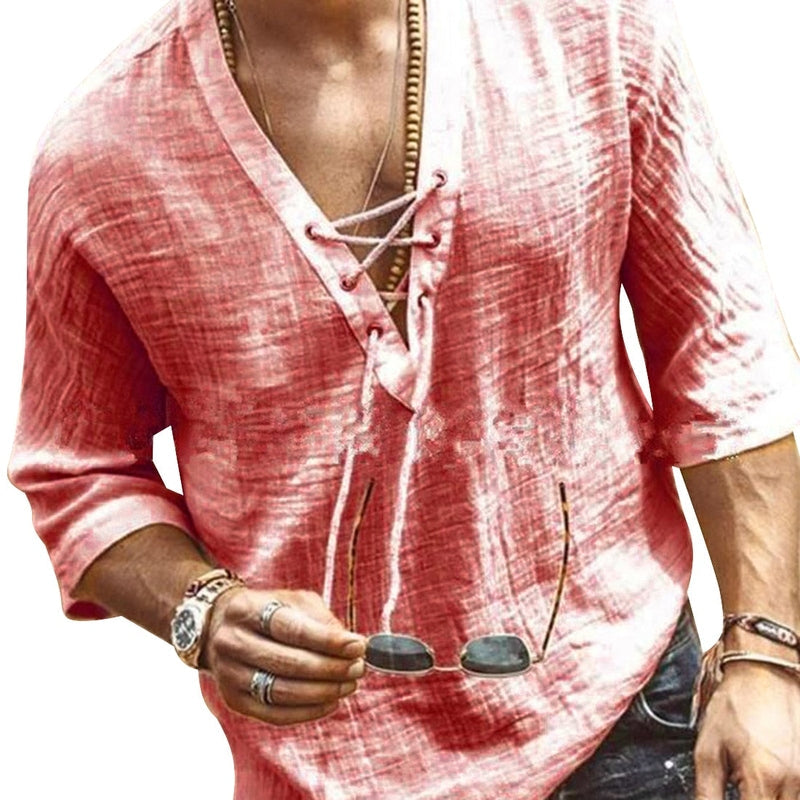 Herrblus i Bomull med Djup U-ringning 3