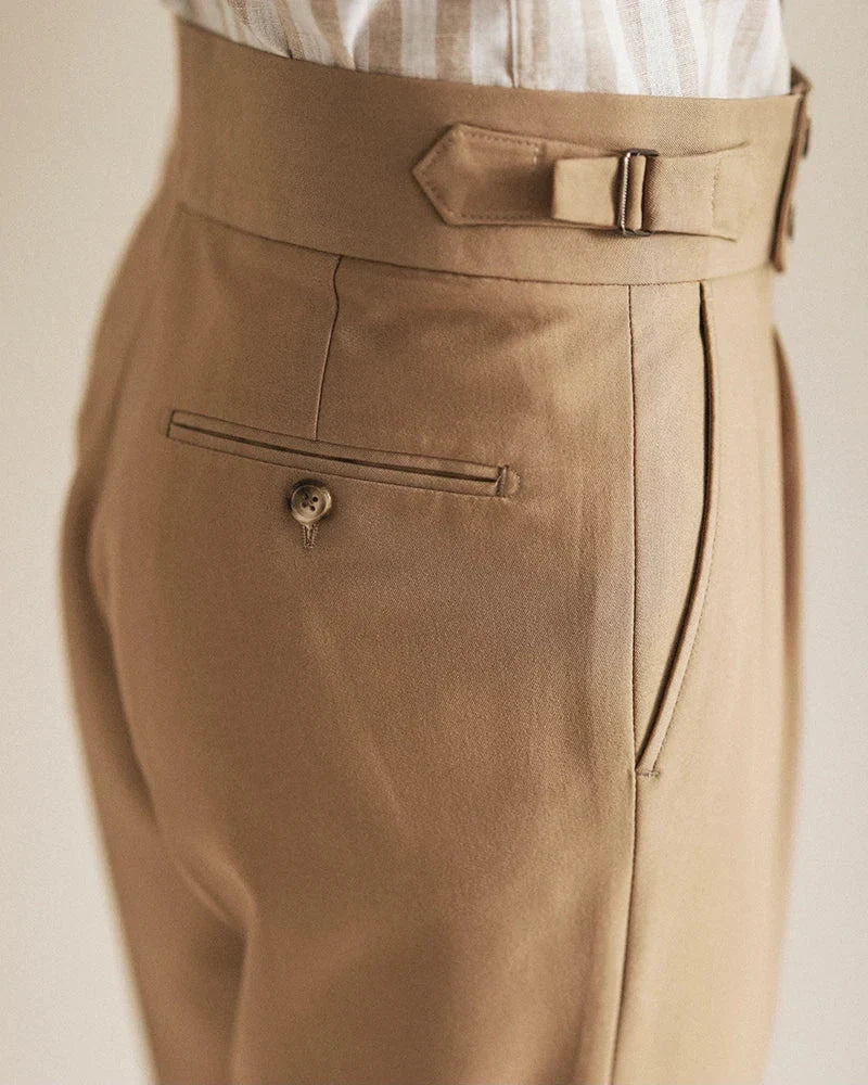 Herrbyxor Hög Midja Plisserad Framsida Uppvikta Ben Polyester 2