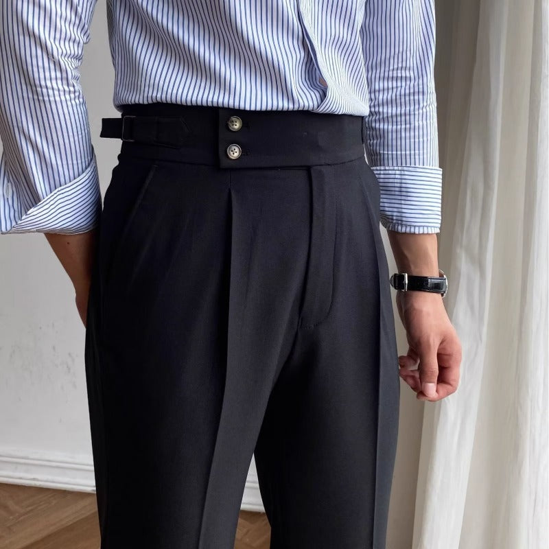 Herrbyxor Hög Midja Plisserad Framsida Uppvikta Ben Polyester 4