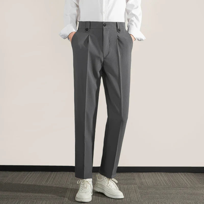 Herrbyxor Klassisk Passform Plisserad Framsida Rak Ben Bomullsblandning 2